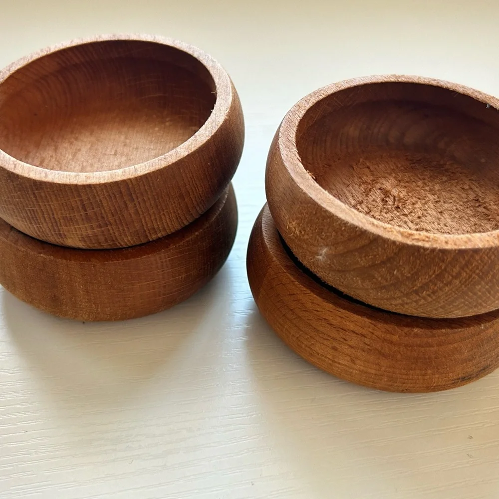 Lot Of 4 Wooden‎ Carved Pinch Salt Bowls MCM Boho Natural